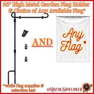 NWT 2 PC Metal Garden Flag Stand & Flag SET 35" Rust Resistant FREE Wind Clips